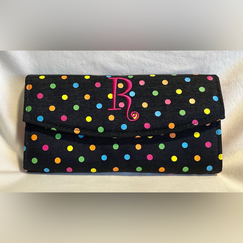 *EUC* Unbranded Travel Jewelry Organizer -Monogram “R” Foldable Case -Polka Dot